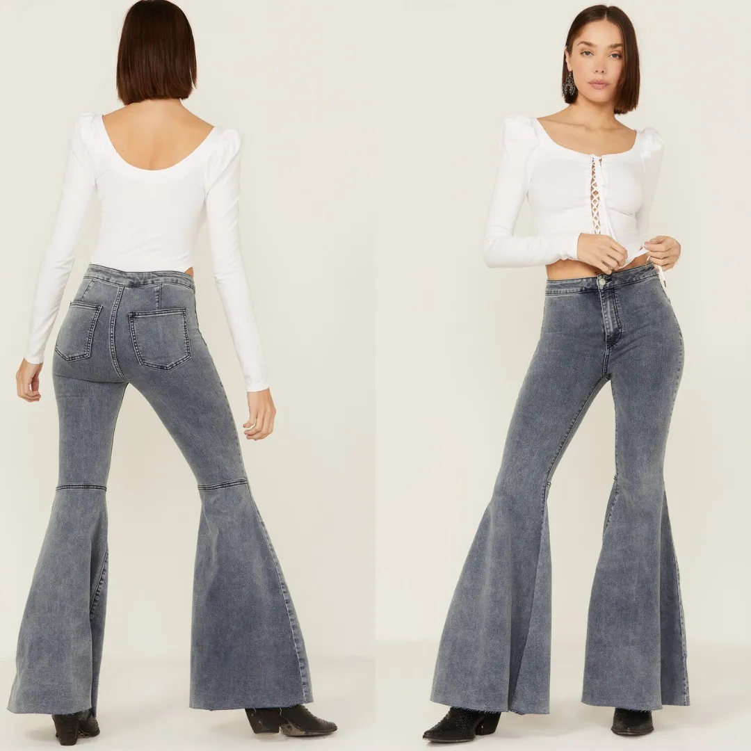 NEW Free People We The Free Just Float On High Rise Flare Jeans Cloudy Indigo 32 - Image 2