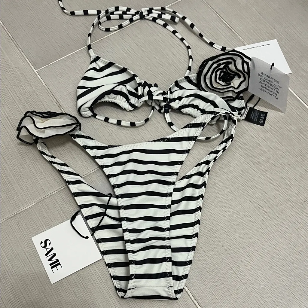 SAME Bikini Striped Black and White Set - Image 3