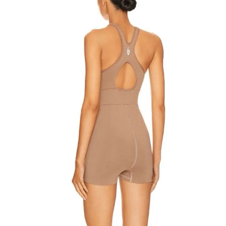 Free People FP Movement Runsie Romper Womens Size XS/S Yoga Boho Athleisure Tan - Image 3