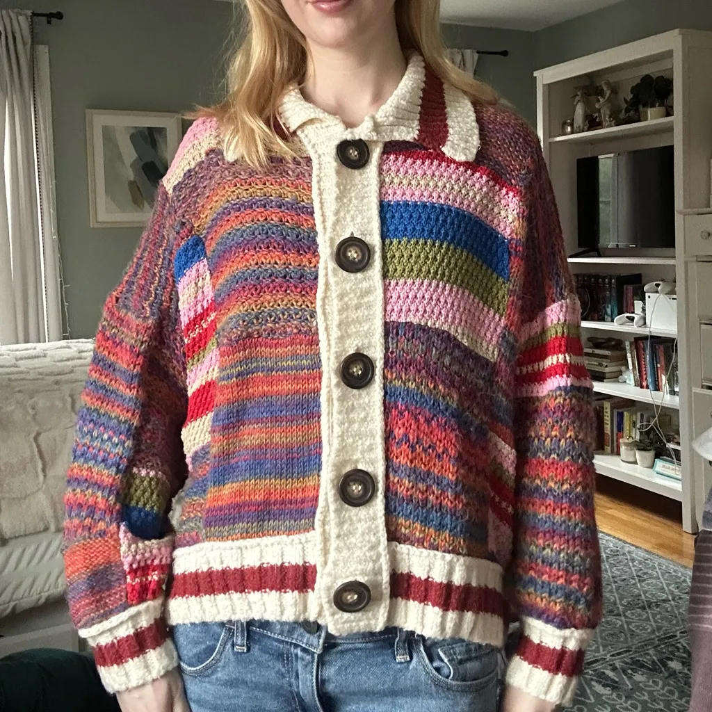 urban outfitters chunky rainbow cardigan sweater - Image 2