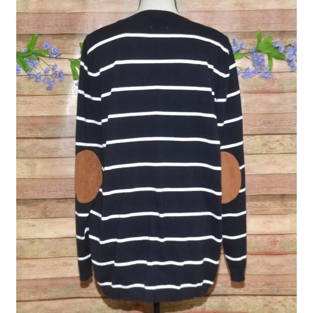 Market & Spruce Womens Navy Blue Striped Sweater Size 2X Elbow Patches Preppy - Image 5