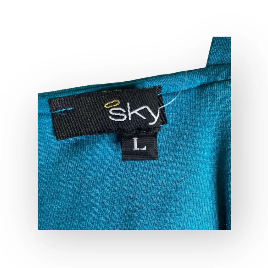 new Sky ☀︎︎ Etched Leather Corset Bodice Embellished Strappy Silk Top ☀︎︎ Teal L Blue Size L - Image 14