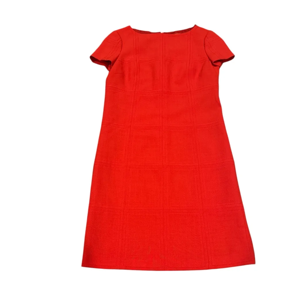 Tory Burch Red-Orange Short Sleeve Wide Crew Neck Careerwear Sheath Dress 4 - Image 2