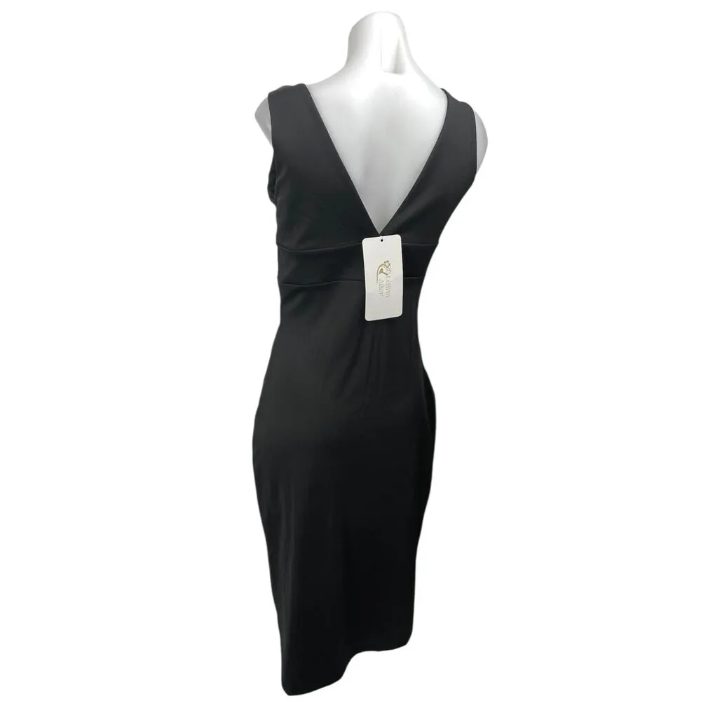 NEW LeBrin Atlier Black Sleeveless Slit Cami Midi Tank Bodycon Sheath Dress Sz 4 - Image 3