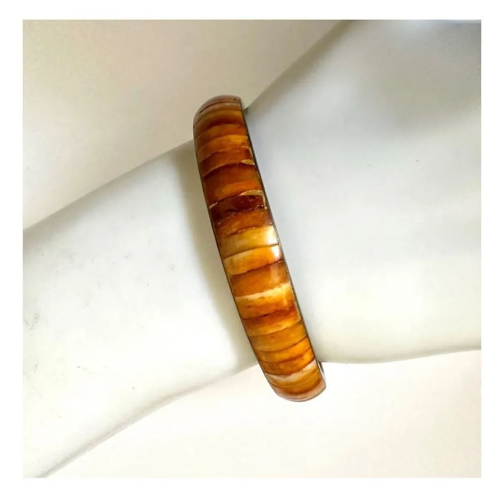 Orange dyed horn brass bangle bracelet - Image 3