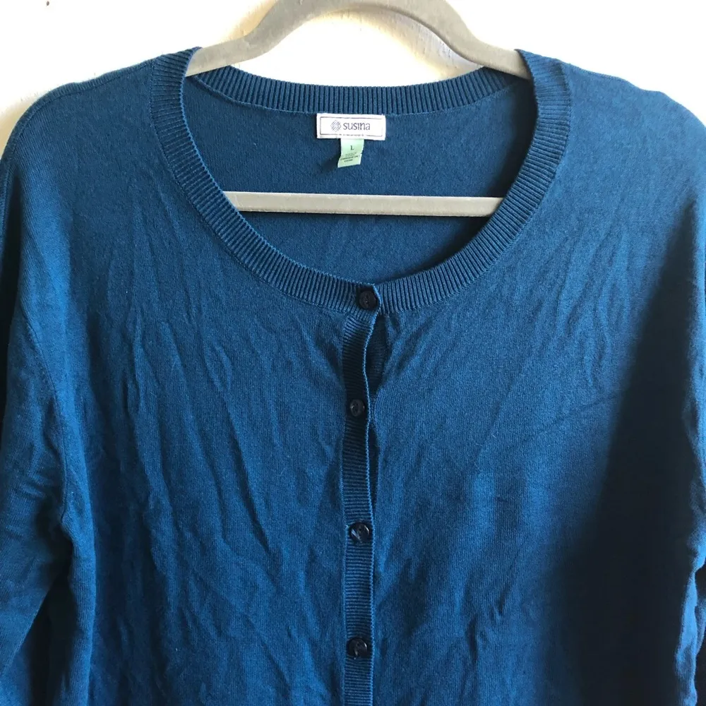 Susina Cardigan Teal Button Front Sweater 3/4 Sleeve Sz L NWT Blue Green Knit Size L - Image 2