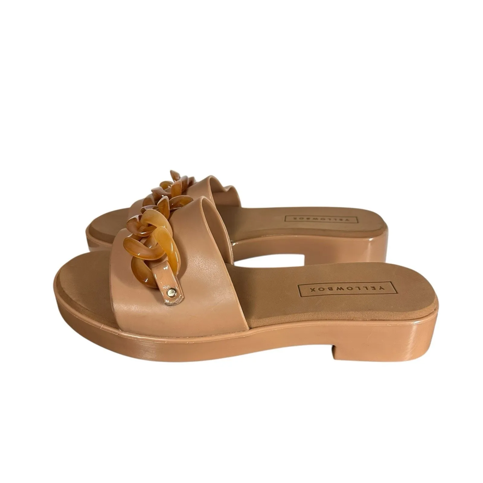 Yellow Box Aulani Jelly Slides Sandals Womens 7 Nude Almond Tan Resin Chain - Image 9