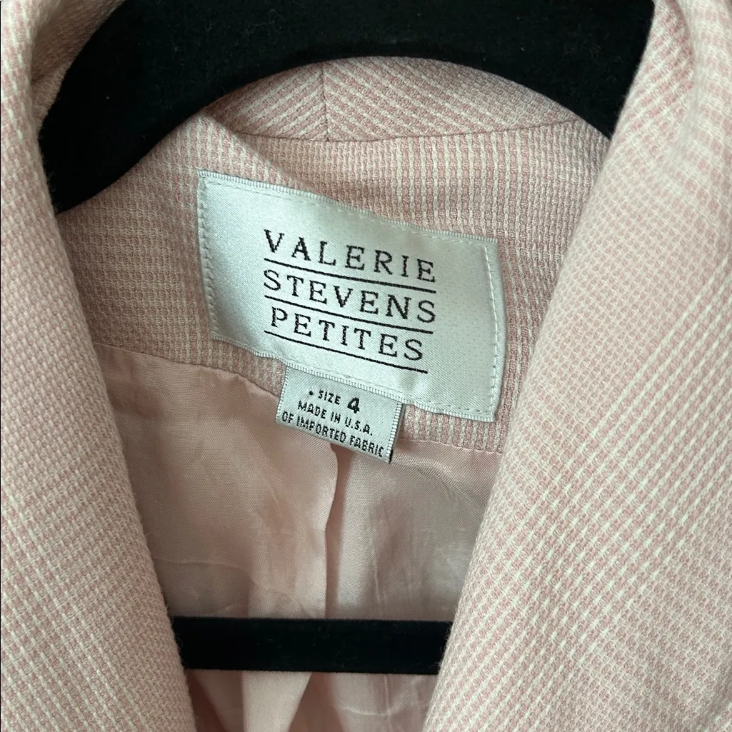 Vintage Valerie Stevens Plaid Light Pink Blazer Jacket Shoulder Pad Size 4 - Image 3