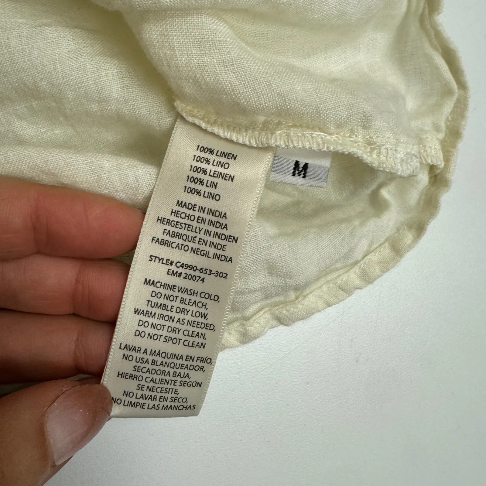 Cloth & Stone Shirt Womens Medium Cream Linen Band Collar Tie Front - Image 4