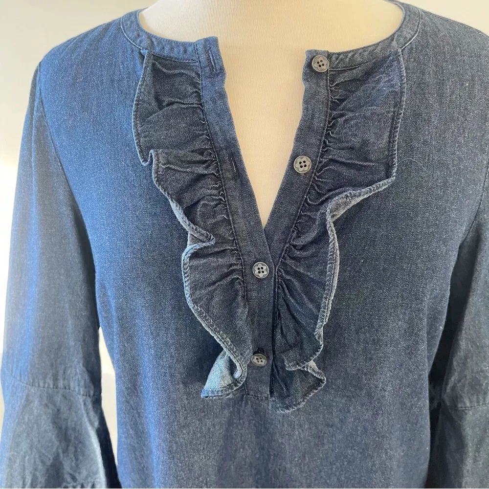 Draper James Dark Wash Chambray Ruffle Shift Dress | 6 - Image 5