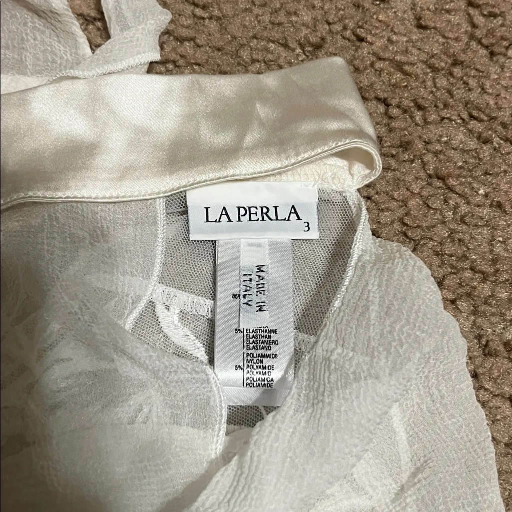 La Perla Silk Camisole Sheer Floral Embroidered Ribbon Tie Straps 3 / M - Image 5
