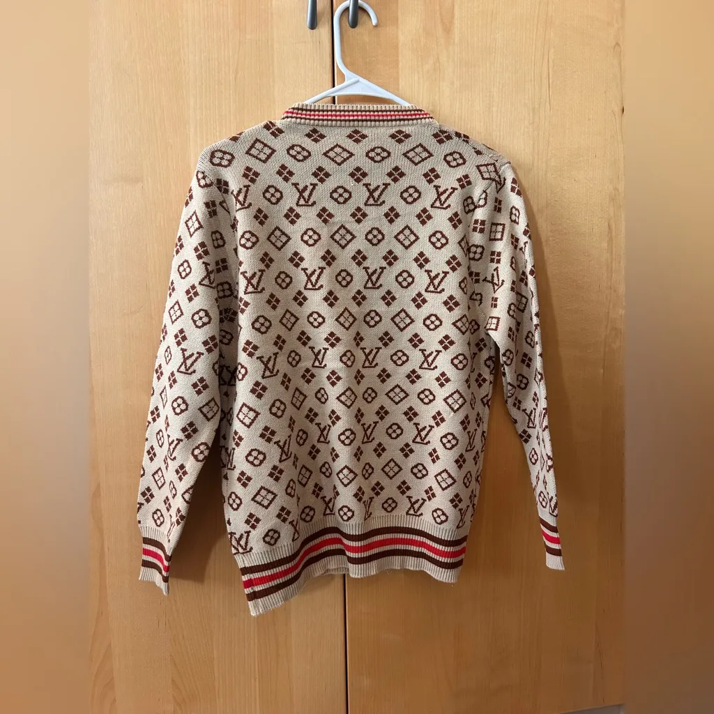 Designer Beige and Red Women's Cardigan Size undefined - Image 2