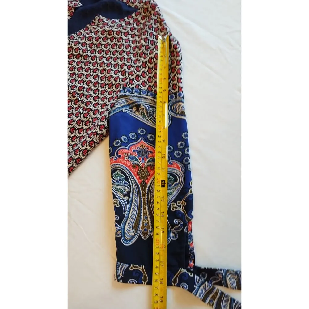 Forever 21  Contemporary  Red Blue Shirt Dress Boho Floral  3/4 Sleeves Medium - Image 11