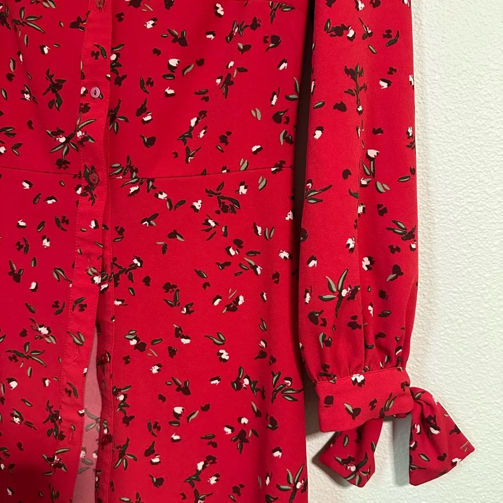 Red Floral Banana Republic Shirt Dress - Image 5