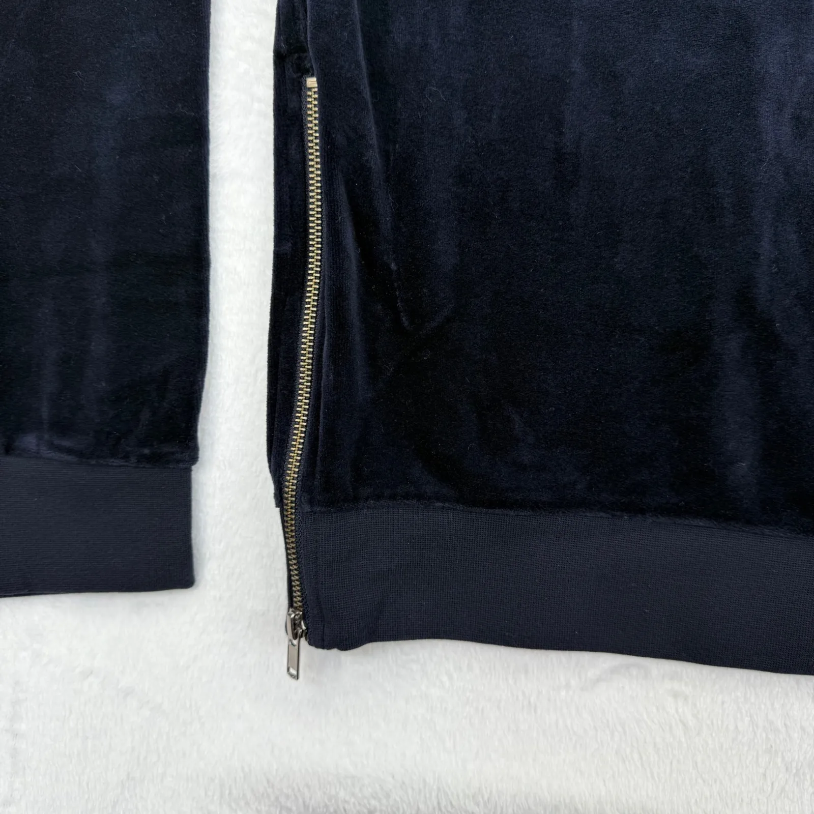 Vince Velour‎ Crewneck Sweatshirt Black Gold Zip Detail Women's Size L - Image 6