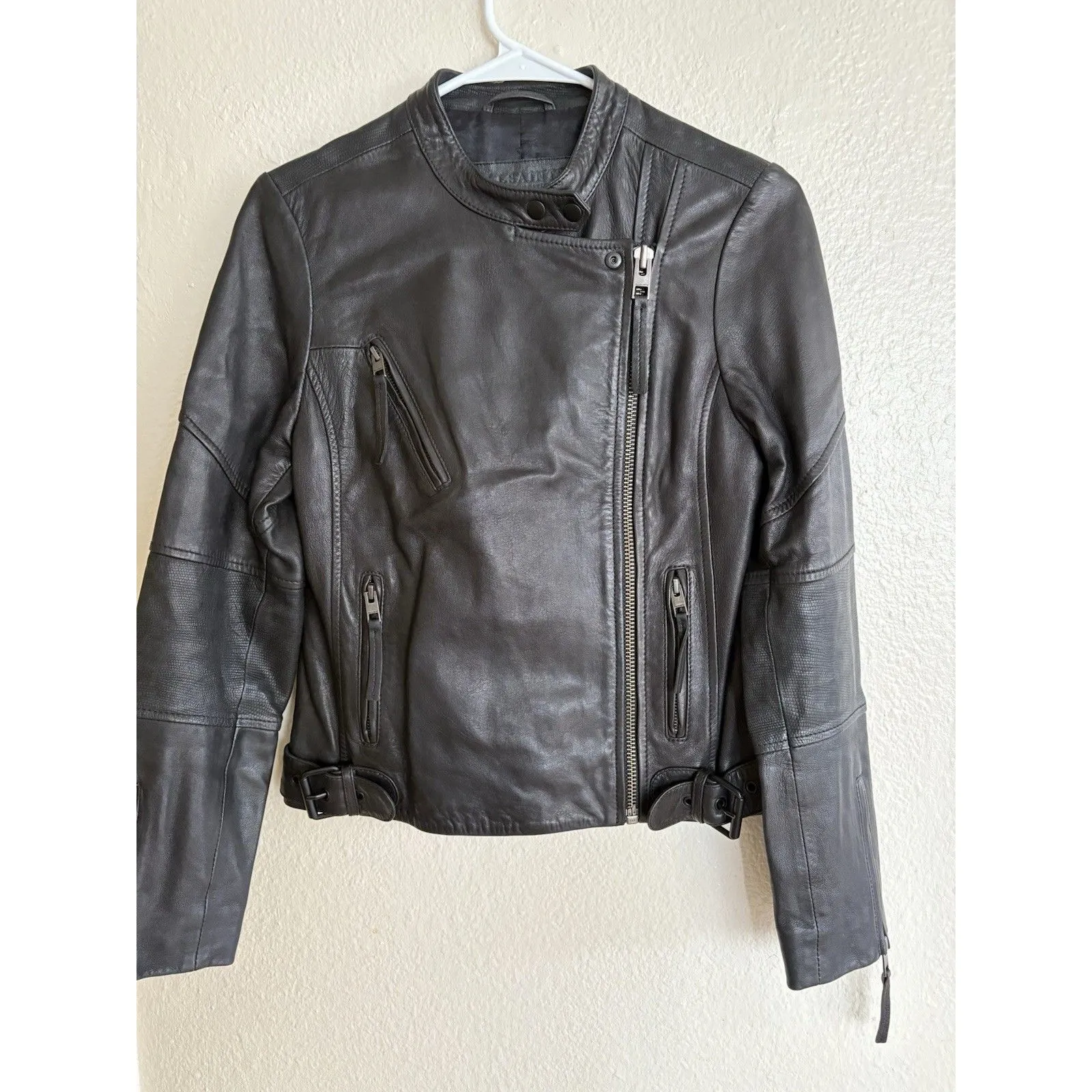 VTG AllSaints Leather jacket y2k Biker Moto Bomber Women’s 6 limited edition Black - Image 3