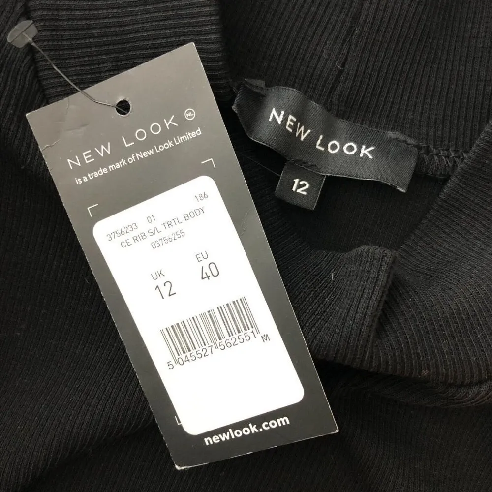 New Look Bodysuit Sleeveless Mock Neck Ribbed Knit Black US Size 8 - Image 3