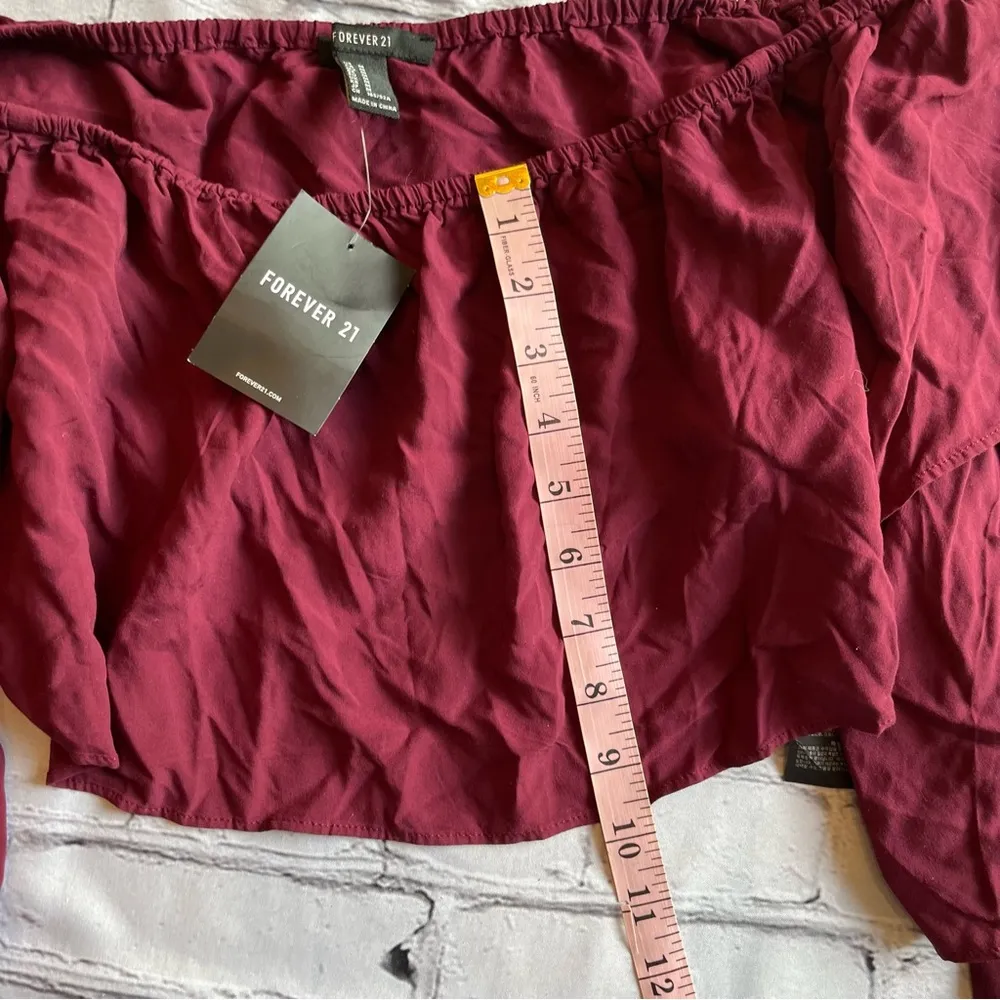 Forever 21 Off Shoulder Aubergine Layered Sleeve Boho Cropped Top Blouse NWT NEW - Image 7