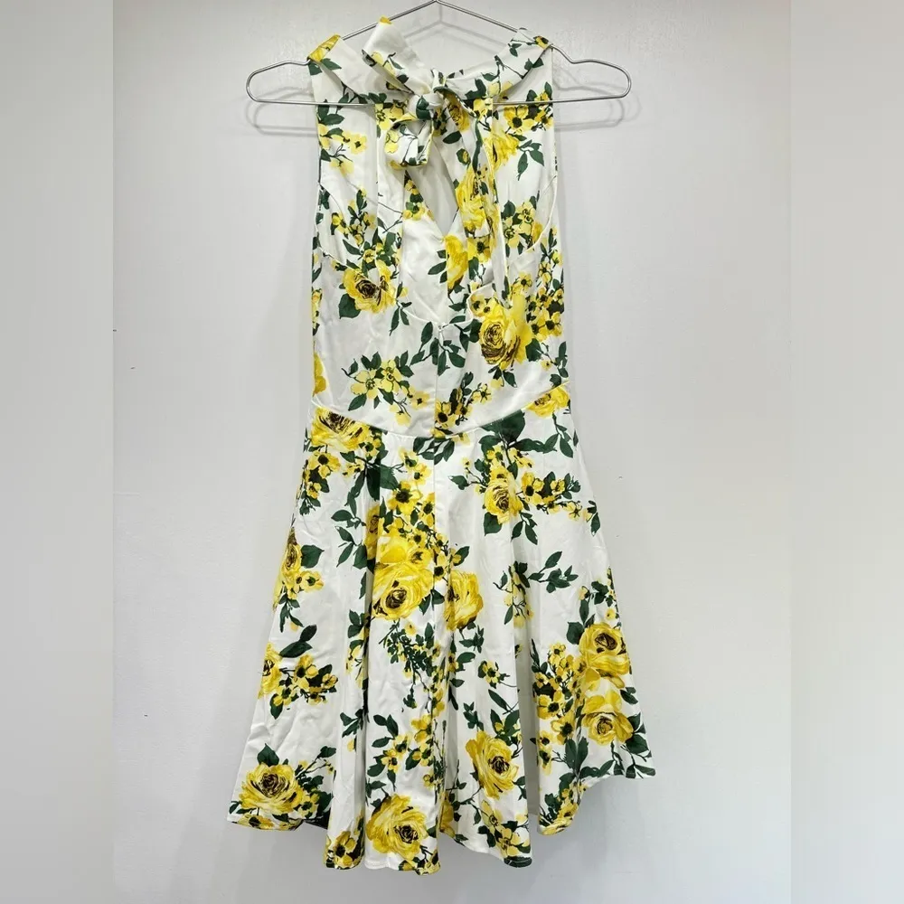 Ivory Yellow & Green Roses Tie Back Halter Mini Dress by Ixia from ModCloth - Image 6