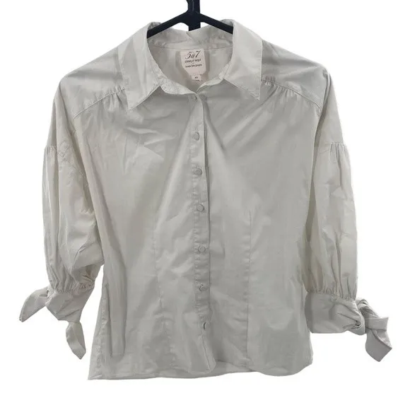 Cinq a Sept Womens xs Theresa Tie Cuff Top White‎ Cotton White - Image 2