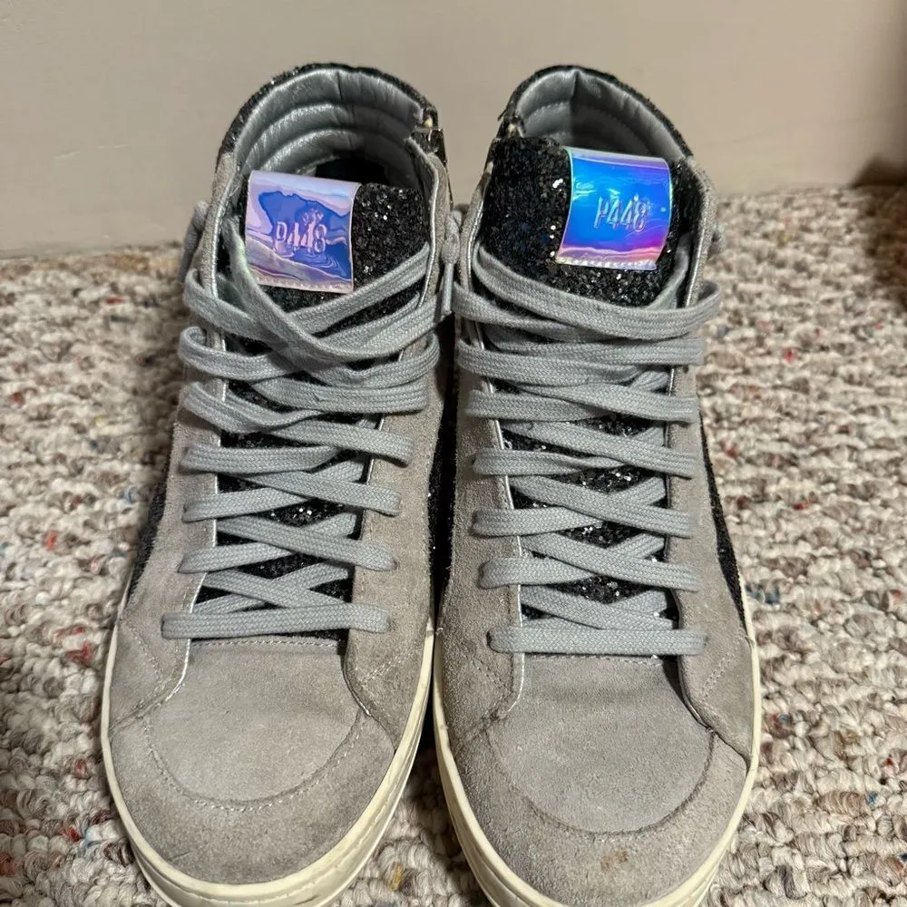 P448 Glitter Skater High Top Sneaker Shoes Black Gray- Size 39 (8.5/9) - Image 7