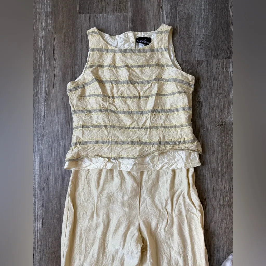VTG POSITIVE ATTITUDE Pantsuit Set Tank Top Pattern Yellow Boho Size S M Size 10 - Image 2