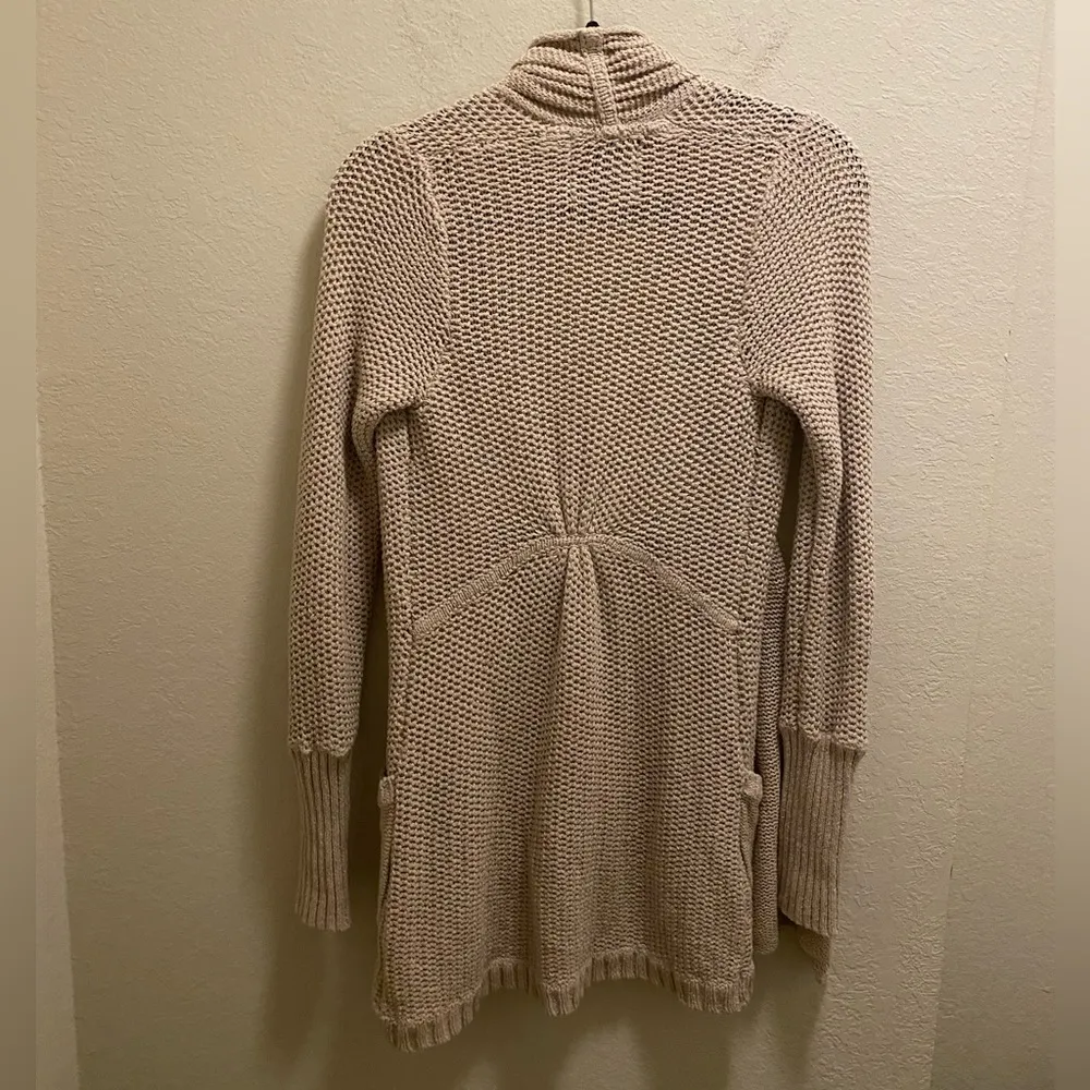 Anthropologie Guinevere Beige Open Knit Cotton Linen Blend Cardigan - Image 7