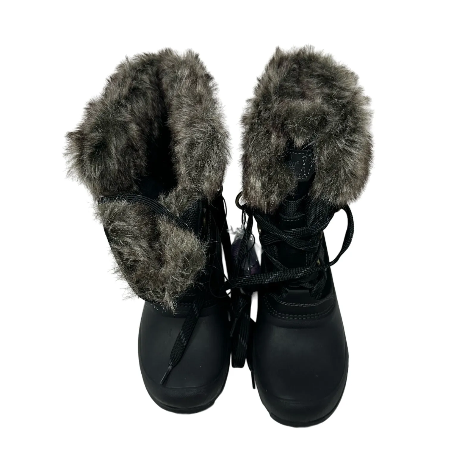 Khombu Size 9 Boots Black Leather Lace Up Faux Fur Side Zip Winter Mid Calf‎ NWT - Image 2