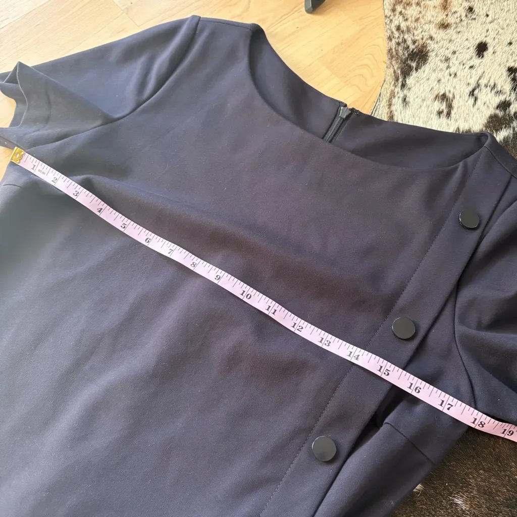 TORY‎ BURCH Sonia Navy Pencil Dress Short Sleeve Boat Neck Stretch Knit M - Image 9