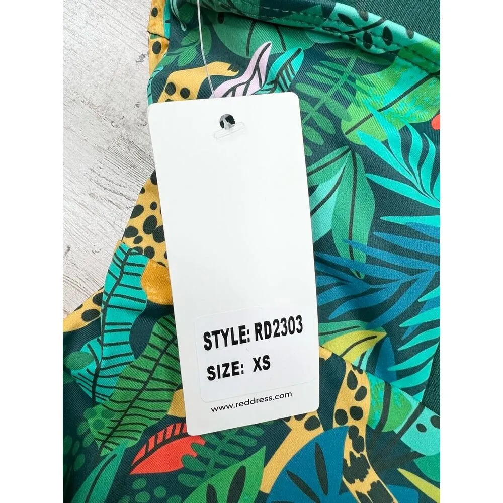 Palms Away Womens XS Tropical Animal Print Crisscross One Piece Swimsuit Green - Image 9