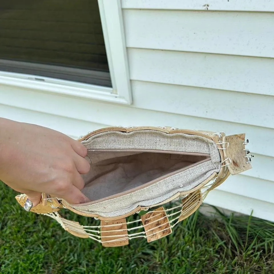 Vintage purse made from carved bamboo‎ Tan - Image 7