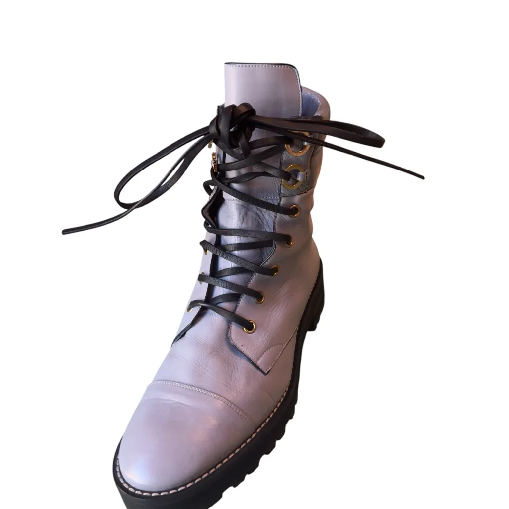 Stuart Weitzman Light Blue Leather Combat Lace Up Boots Made in Spain Women’s 8 - Image 5
