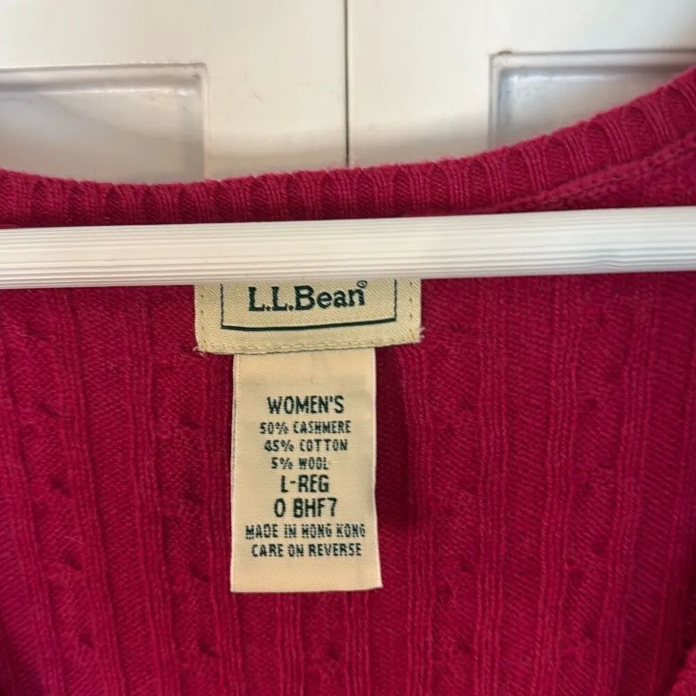 L.L. Bean cashmere wool cableknit vneck sweater vest large Pink - Image 3