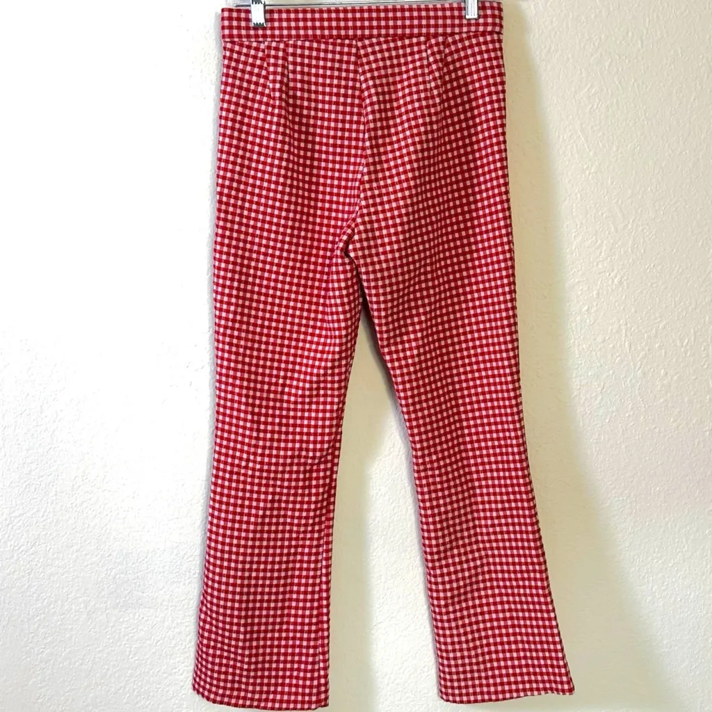 Zara Red White Gingham Cropped Flare Pants Picnic Blogger Favorite Medium - Image 5