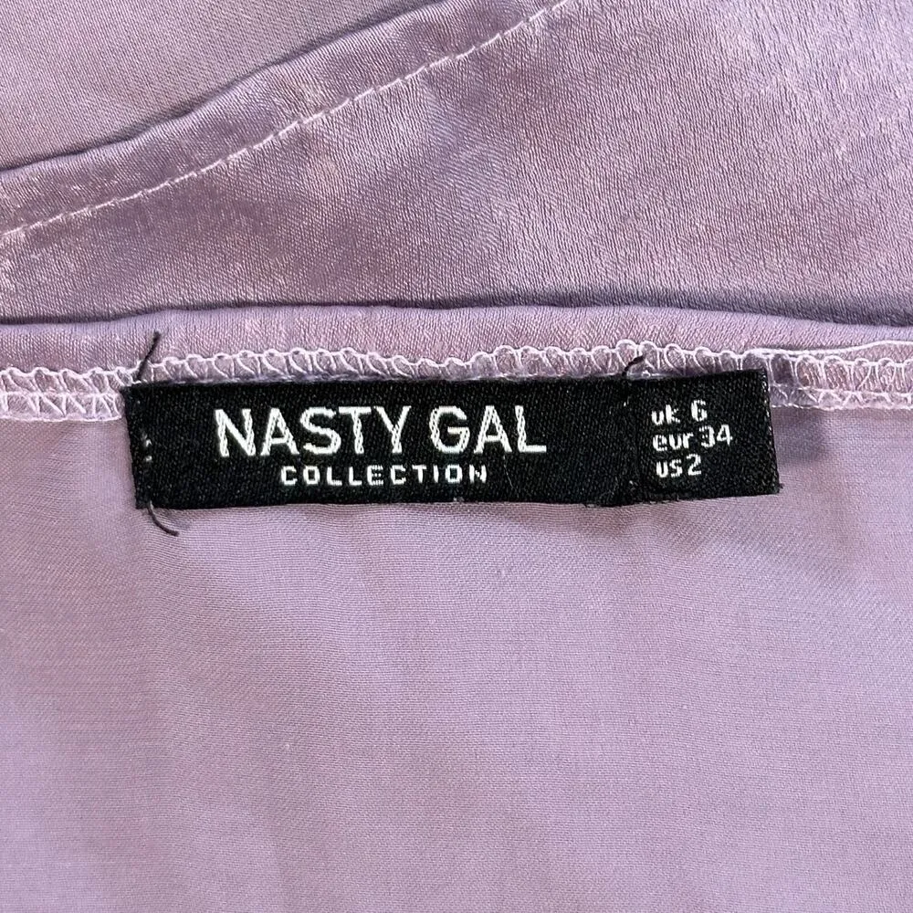 Nasty Gal Camisole Tank Top Cowl Neck Cropped Size 2 Purple Y2K Adjustable Strap - Image 6