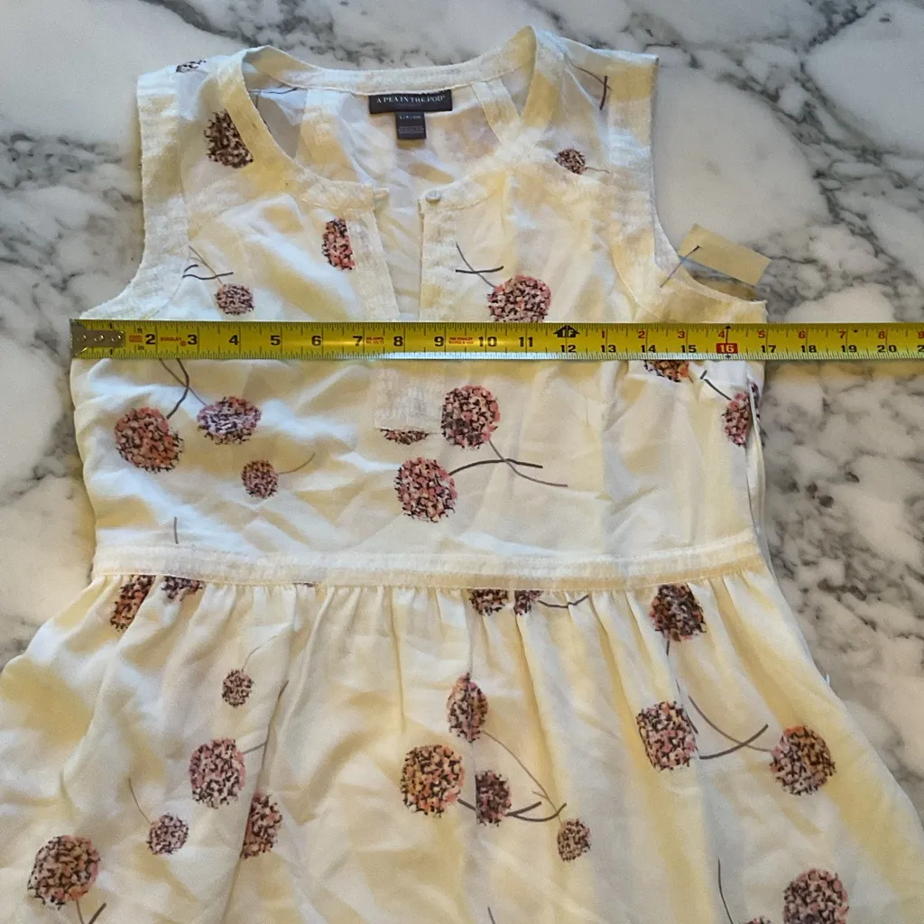 NWT Pea in the Pod Floral Sleeveless Empire Waist Maternity Ivory Pink Top Sz S - Image 3