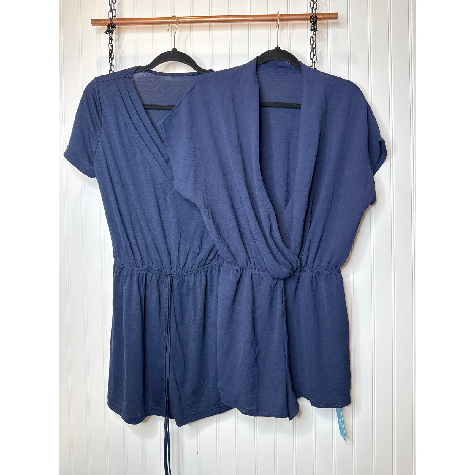 NWT Cupshe LOT of 2 Rompers - Navy Blue  Casual Short Sleeve Beach Bundle Sz M - Image 3