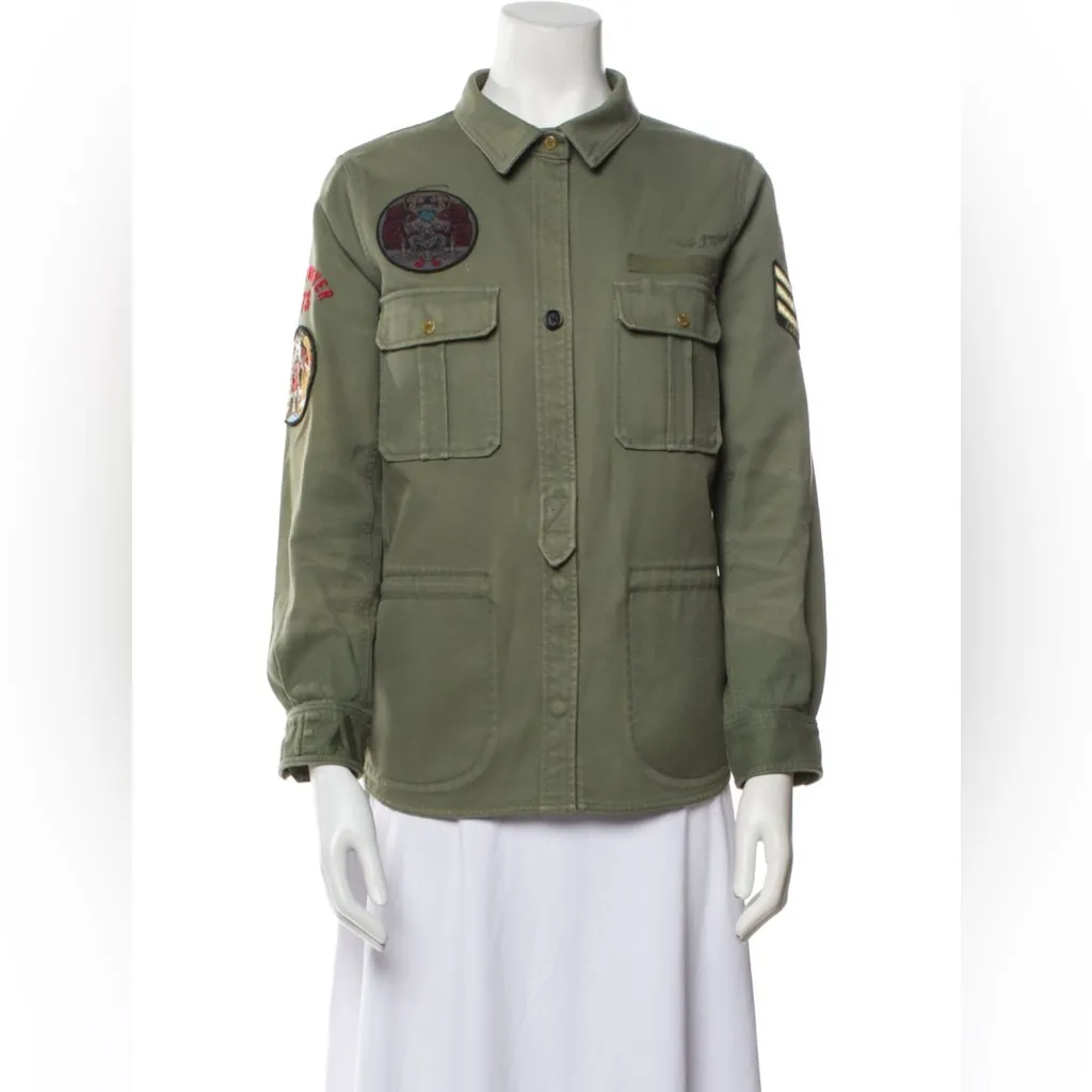 Zadig & Voltaire Military Utility Jacket Green Embroidered Patch Army Style SZ M - Image 2
