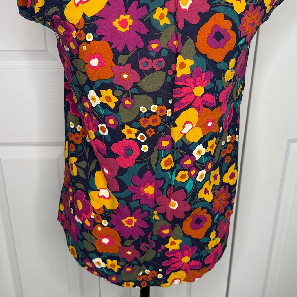 Talbots Multicolor Floral Long Sleeve Flowy Blouse XS BLUE PINK YELLOW‎ GREEN - Image 11