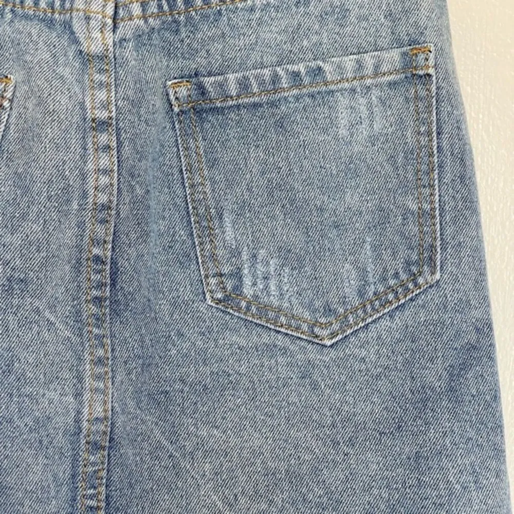 Dahli Denim Skirt Mini Destroyed Frayed Raw Hemmed Button Recycle Look Size XS - Image 14