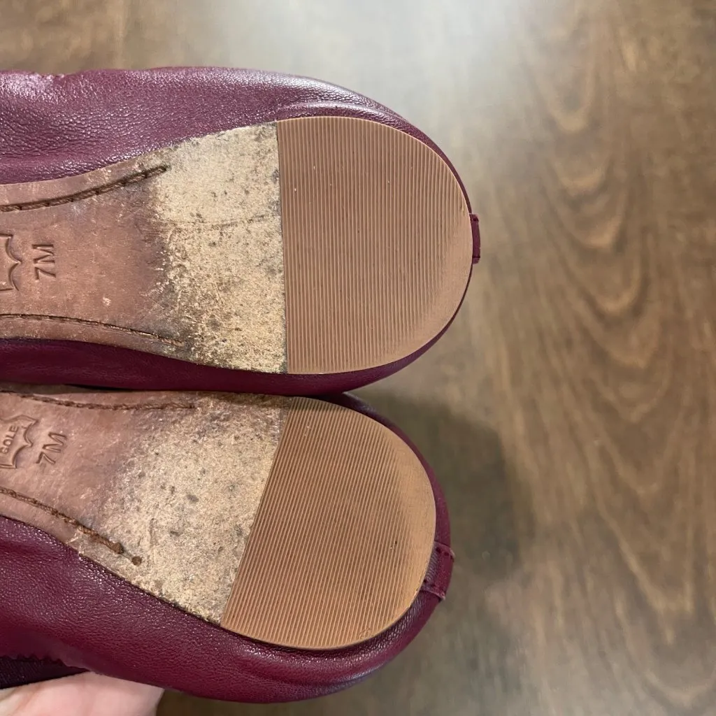 TORY BURCH Caroline 2 Leather Ballet Flat Women's Size 7M Gold Logo Wild Plum‎ - Image 8