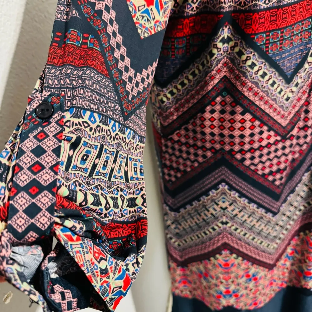 Sami & Jo Women Geometric Bohemian Patterned Tunic Dress‎ size L - Image 3