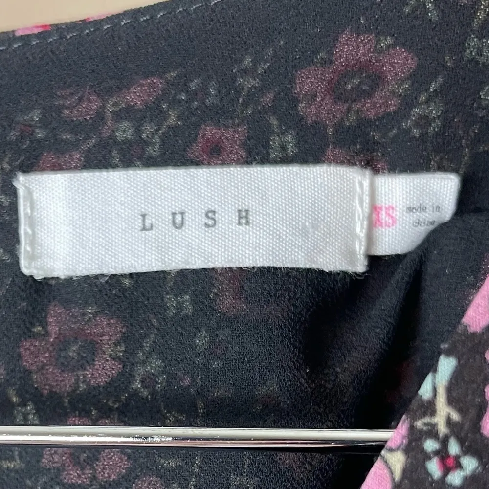 Lush Women's XS Side Tie Wrap Floral Midi Dress In Ditsy Black Ruffle Formal - Image 6