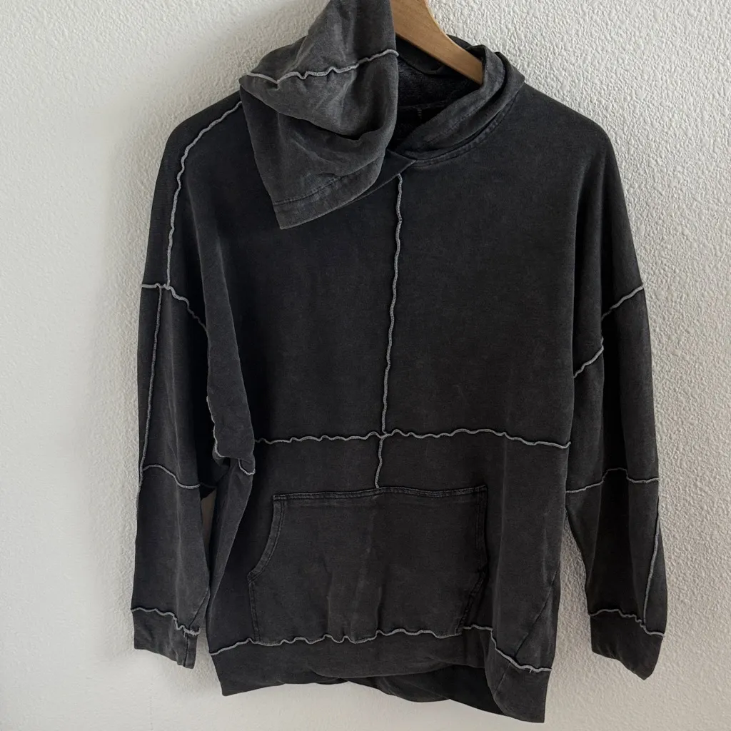Wild Fable  Charcoal Patchwork Hoodie Neutral Boho Medium - Image 3