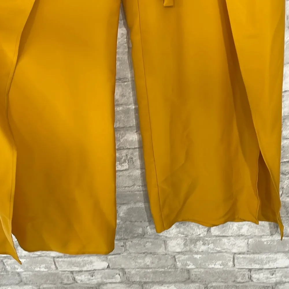 Lulus Bright and Breezy Marigold Tie-Front Culotte Side Slit Pants - Image 3