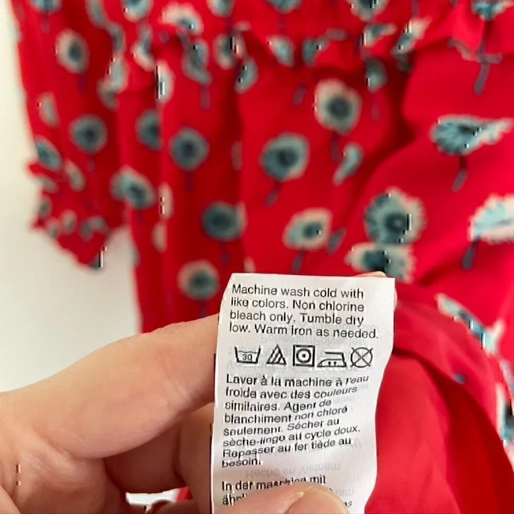 J. CREW Factory Printed Long Sleeve Fitted Dress Red Blue Floral Fit Flare FLAWS - Image 10