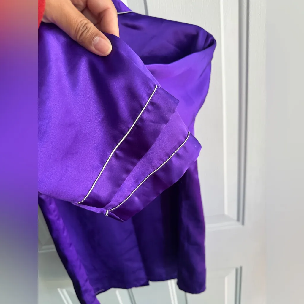 Vibrant Purple Satin Pajama Set 💜 Y2K Glam Sleepwear (M) Size M - Image 5