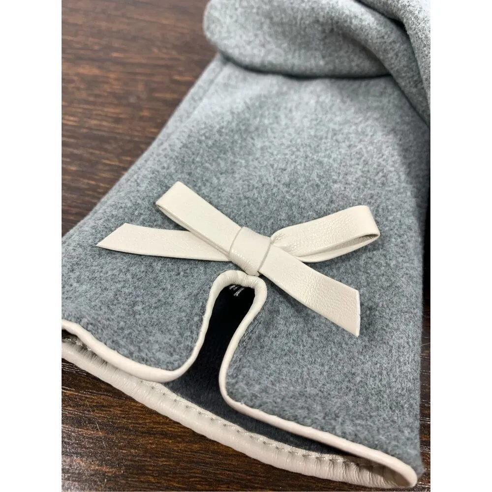 2 Chic Women's Gray Fabric Touch Screen Vinyl Trim Bow Gloves Size Medium Gray - Image 2