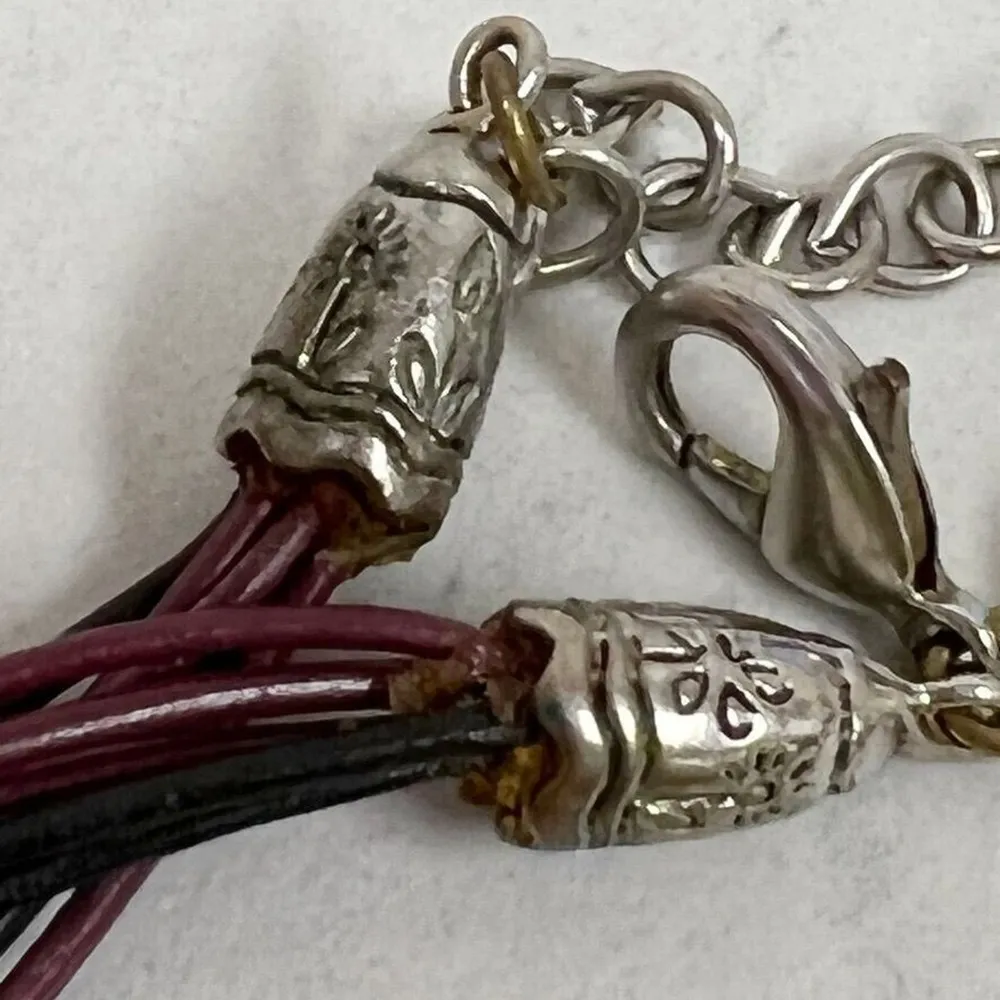 Chico's Multi Strand Leather Cord Enamel Boho Flower Pendant Necklace - Image 8