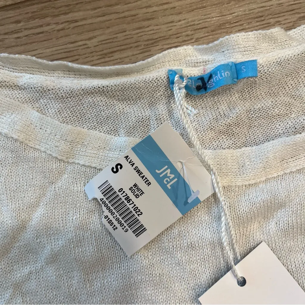 NWT J. McLaughlin Alva Sweater White Solid 100% Linen Knit Top Size S - Image 5